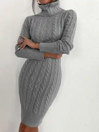 SHEIN Vestido de punto ajustado de cuello cisne tejido de cable oferta