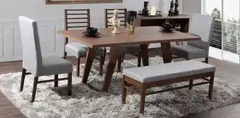 Muebles Dico Comedor niza nogal con 4 sillas y 1 banca gris oferta