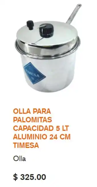 Olla para Palomitas Capacidad 5lt Aluminio 24cm Timesa
