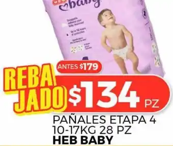 HEB Heb Baby Pañales Etapa 4 10-17kg 28pz oferta