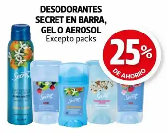 Farmacias Guadalajara Desodorantes Secret en Barra, Gel o Aerosol excepto packs oferta