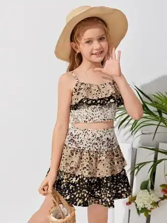 SHEIN Shein conjuntos para niñas volante todo estampado bohemio oferta