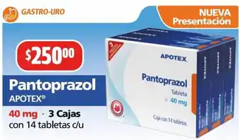Farmacias Guadalajara Pantoprazol Apotex 40mg 3 Cajas con 14 Tabletas c/u oferta
