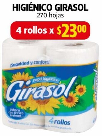Farmacias Guadalajara Higiénico Girasol 270 Hojas 4 Rollos oferta