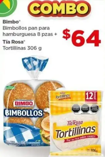 Bodega Aurrerá Bimbo Bimbollos pan para Hamburguesa 8 pzas + Tía Rosa 306g oferta