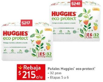Walmart Pañales Huggies Eco Protect 32 pzas oferta