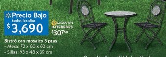 Walmart Bistró con Mosaico 3 pzas Mesa 72 x 60 x 60cm, Sillas 93 x 48 x 39cm oferta