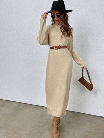 SHEIN Vestido de punto cuello alto de hombros caídos sin cinturón oferta