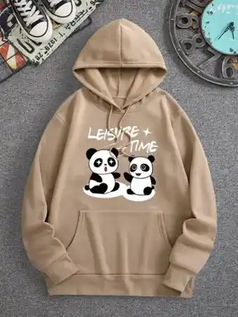 SHEIN Hombres capucha térmica con estampado de panda y letra con bolsillo de canguro con cordón oferta