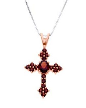Joyerías Bizzarro Dije de cruz de oro rosa con cadena 14k con granate oferta