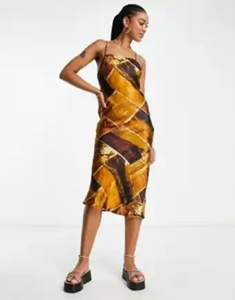 Topshop ranch print midi slip dress in brown