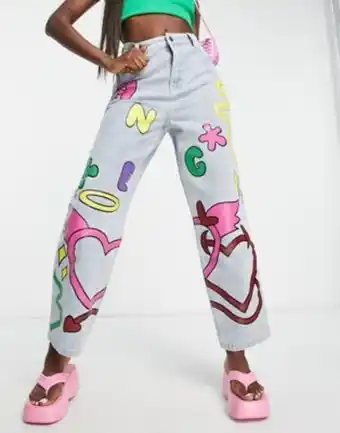 ASOS Daisy street relaxed wide leg jeans with painted doodles oferta