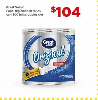 Bodega Aurrerá Papel higiénico great value 300 hojas oferta