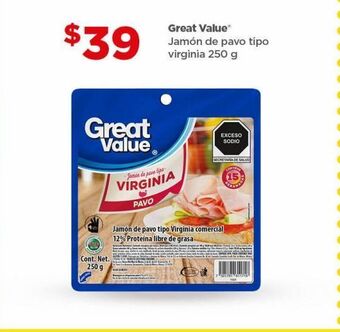 Bodega Aurrerá Jamón de pavo great value 250g oferta