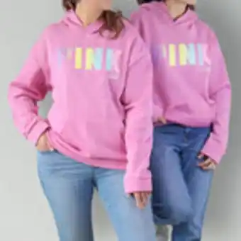 Sudadera oversized con estampado pink para dama, rosa