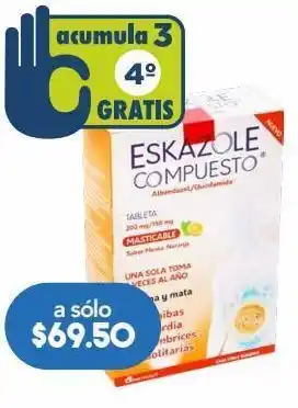 Farmacia San Pablo Eskazole masticable sabor menta - naranja compuesto 2 tableta caja albendazol 200 mg oferta