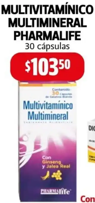 Farmacias Guadalajara Multivvitamínico Multimineral Pharmalife 30 Cápsulas oferta