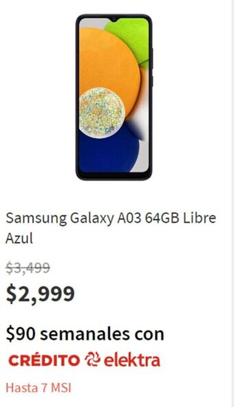 Elektra Samsung Galaxy A03 64GB Libre Azul oferta