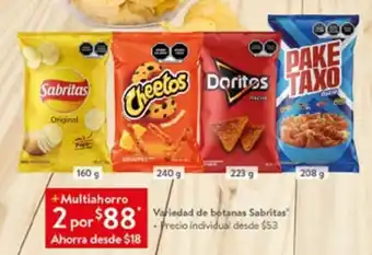 Variedad de Botanes Sabritas 2 x 160g, Cheetos 240g, Doritos 223g, Pake Taxo 208g