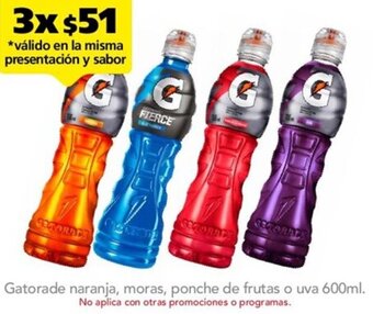 Farmacia San Pablo Gatorade Naranja, Moras, Ponche de Frutas o Uva 600ml oferta