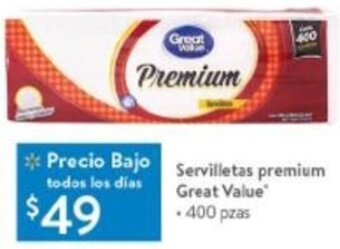 Walmart Servilletas Premium Great Value 400pzas oferta