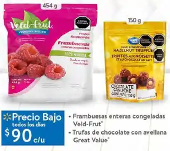Walmart Framboesa Enteras Congeladas Veld-Frut, Trufas de Chocolate con Avellana Great Value oferta