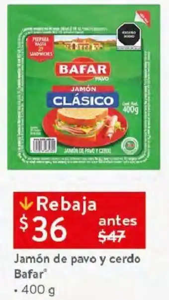 Walmart Jamón de Pavo y Cerdo Bafar 400g oferta