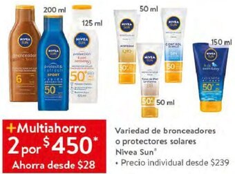 Walmart Variedad de Bronceadores o Protectores Solares Nivea Sun oferta