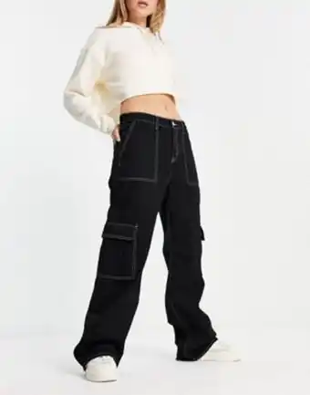 ASOS Monki wide leg cargo jeans in black oferta