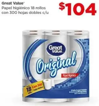 Bodega Aurrerá Great Value 300 Hojas Dobles c/u oferta