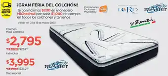 Chedraui Colchón Camelot Individual oferta