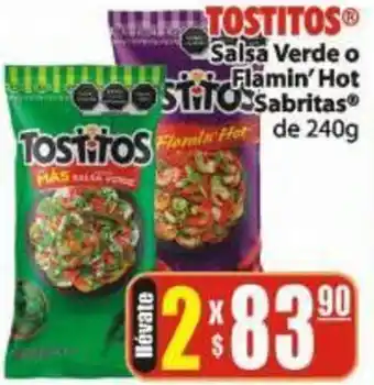 Tostitos Salsa Verde o Flamin Hot Sabritas 240g