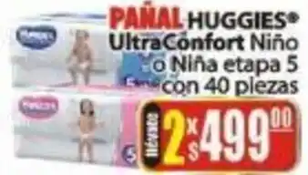 Pañal Huggies Ultra Confort Niño o Niña Etapa 5 con 40 Piezas
