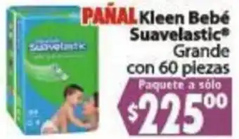 Pañal Kleen Bebé Suavelastic Grande con 60 Piezas