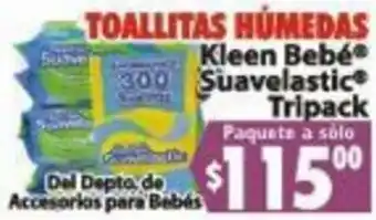Casa Ley Toallitas Húmedas Kleen Bebé Suavelastic Tripack oferta