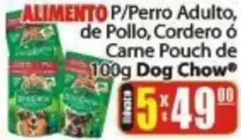 Alimento P/Perro Adulto, de Pollo, Cordero ó Carne Pouch de 100g Dog Chow