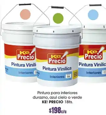 Pintura para Interiores Durazno, Azul Cielo o Verde Ke! Precio 18L