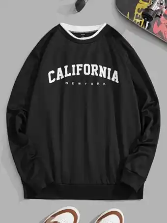 SHEIN Shein hombres pullover con estampado de letra ribete en contraste oferta