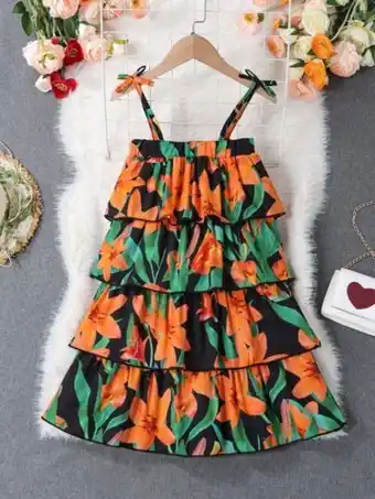 SHEIN Niñitas vestido de tirantes con estampado floral bajo a capas oferta