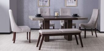 Muebles Dico Comedor rectangular luxor 160 cm con 4 sillas y banca beige oferta