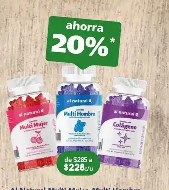 Al natural multi mujer, multi hombre o colágeno 60 gomitas.