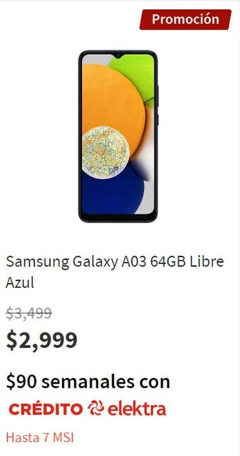 Elektra Samsung Galaxy A03 64GB Libre Azul oferta