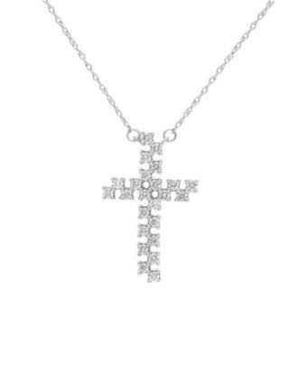 Joyerías Bizzarro Dije de cruz de oro blanco 14k con cadena con 40pts de diamante (si) (e-f) oferta