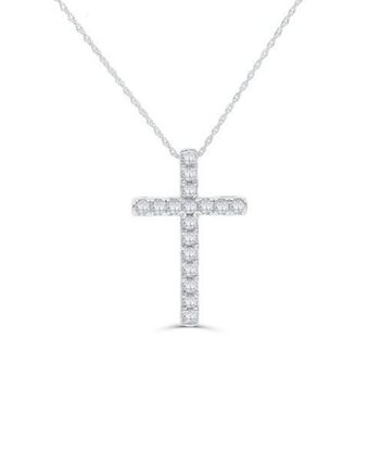 Joyerías Bizzarro Dije de cruz de oro blanco 14k con cadena con 50pts de diamante (si) (e-f) oferta