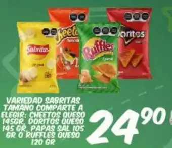 Cheetos,Doritos, Papas Sal 105 Gr, Ruffles Queso 120 Gr