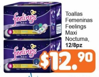 Merza Toallas Femeninas Feelings Maxi Nocturna, 12/8pz oferta