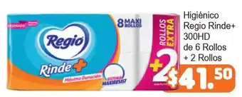Higiénico Regio Rinde+ 300HD de 6 Rollos + 2 Rollos