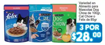 Variedad en Alimento para Mascotas Dog Chow de 100g, Cat Chow o Felix de 85g