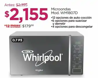 Chedraui Microondas whirlpool wm1807d .7p3 plata oferta