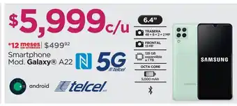 Chedraui Telcel samsung galaxy a22 128gb blanco oferta